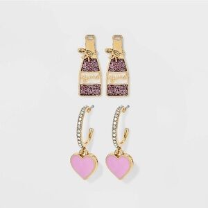 SUGARFIX by BAUBLEBAR  duo earrings heart hoop Huggies and rose bottle studs